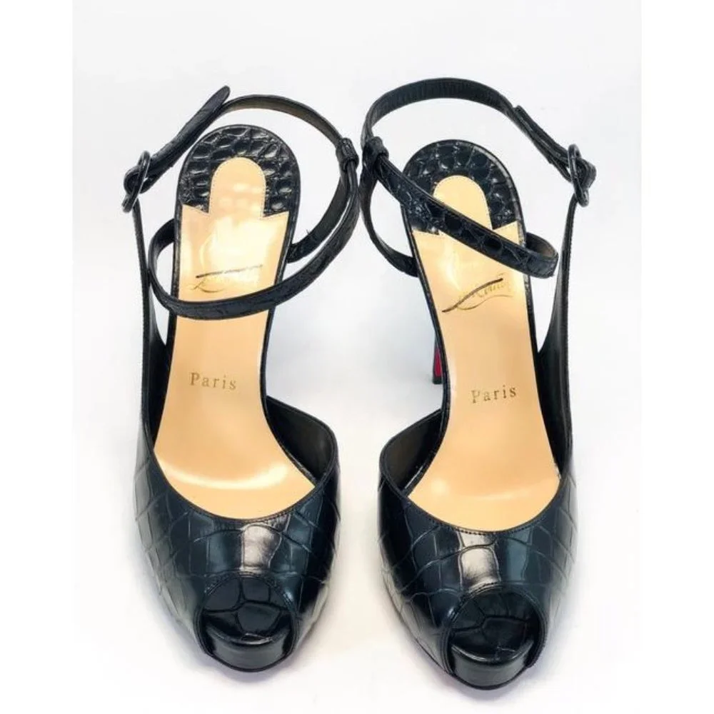 CHRISTIAN LOUBOUTIN Jenlove Alta Leather Croc Embossed Peep Toe Pumps EU:39 - Picture 10 of 12